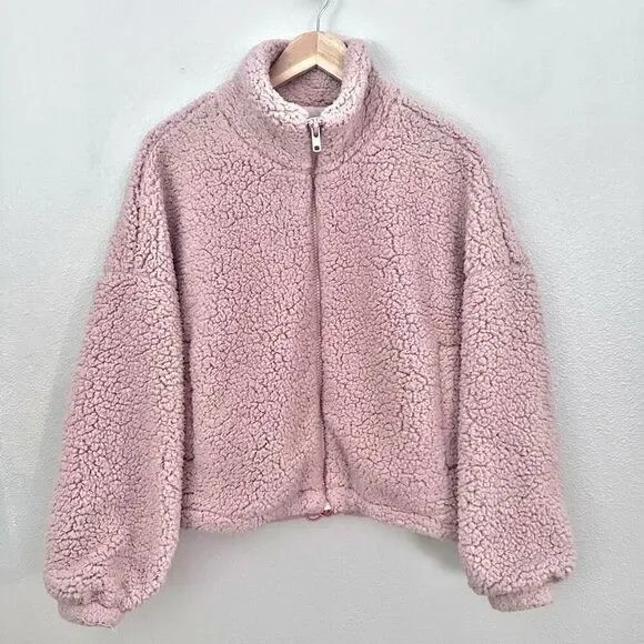 URBAN OUTFITTERS | Willow Fuzzy Drawstring Teddy Jacket Blush Pink | Size Medium - Picture 2 of 8